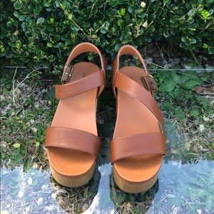 Seven Dials Tan Faux Leather Platform Sandals